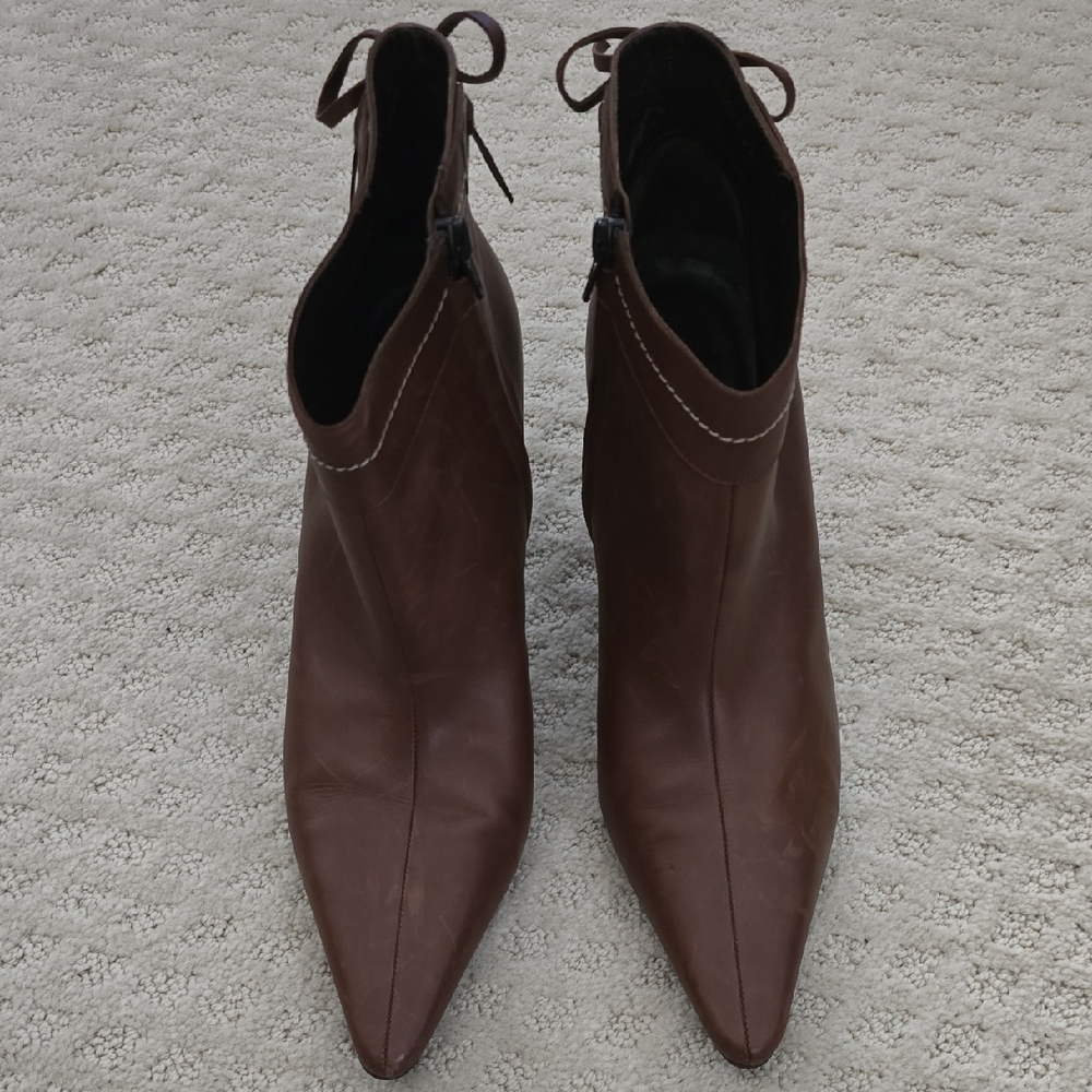Salvatore Ferragamo Brown Ankle Booties with Lace-Up Detail